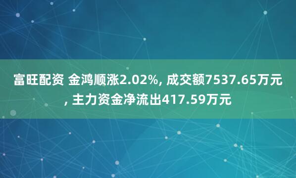 富旺配资 金鸿顺涨2.02%, 成交额7537.65万元, 主力资金净流出417.59万元